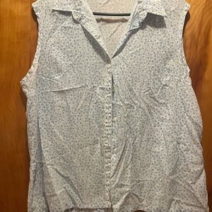 Blue Floral Sleeveless Button-Down Shirt